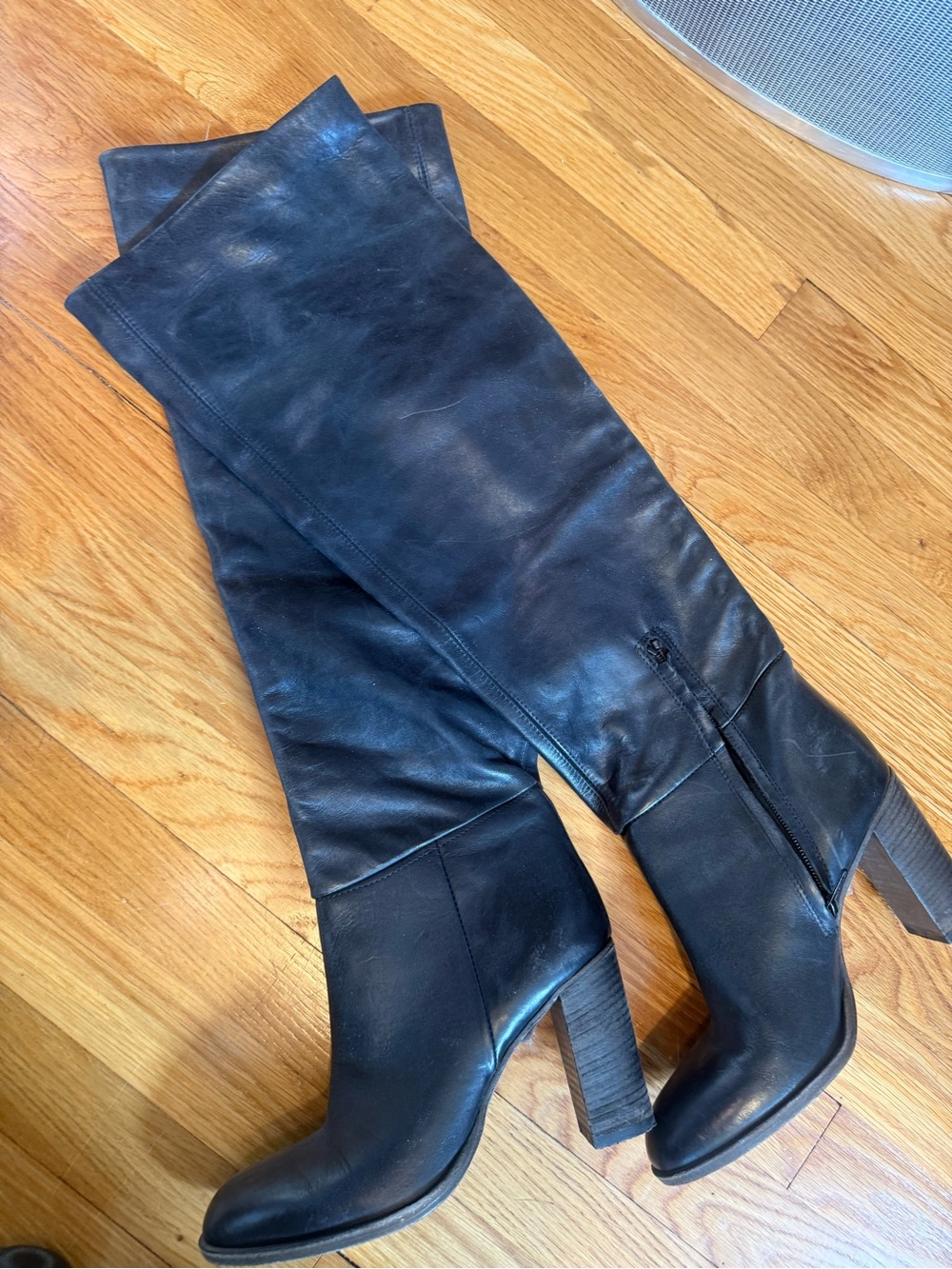 Free People Black Over-the-Knee Leather Block Heel Boots